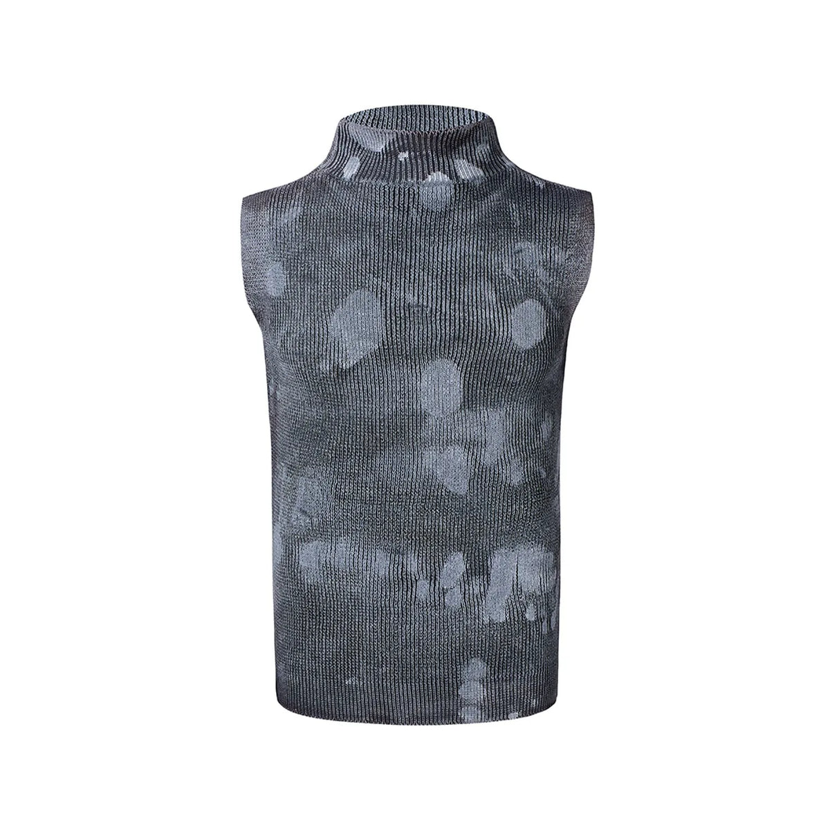 Men's black silver pastebrushing stretch turtleneck sleeveless vest with stand collar