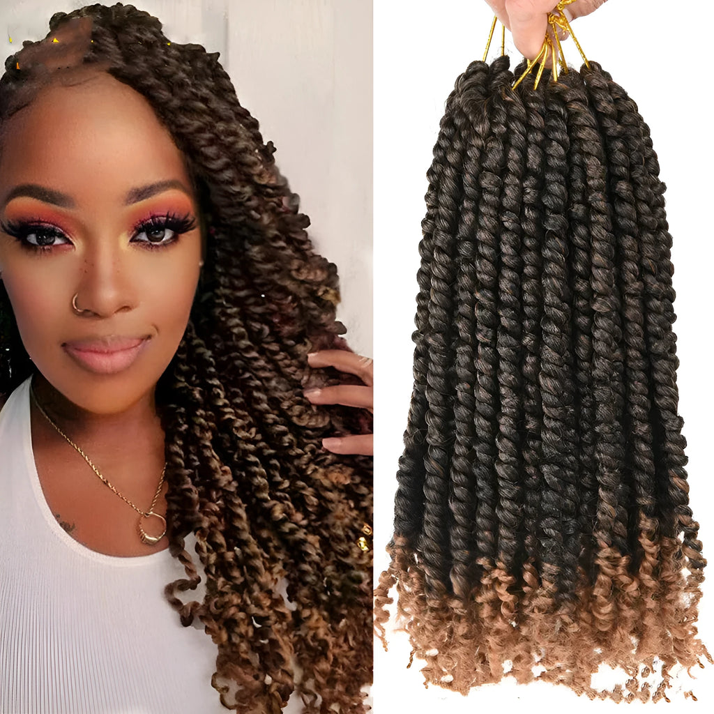 TOMO pre-twisted passion twist crochet hair in 12inch and 18inch lengths, colours 1B, T27, T30, TBUG