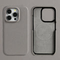 First layer cowhide magnetic phone case in black on iPhone 16 showing half-pack rear coverage