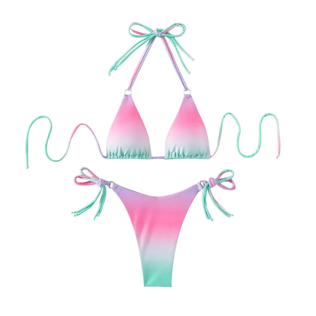 Women's gradient colour bikini separated swimwear set on a mannequin.