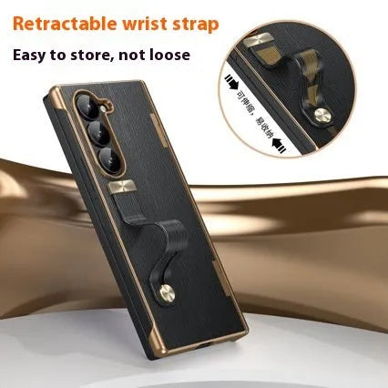 Imitation leather hinge phone case for Samsung Z Fold6 in purple with electroplating finish