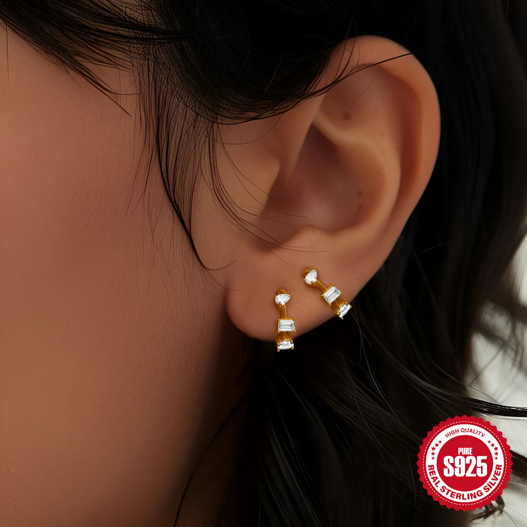 Sterling silver geometric stud earrings with circular design in gold or silver electroplated finish