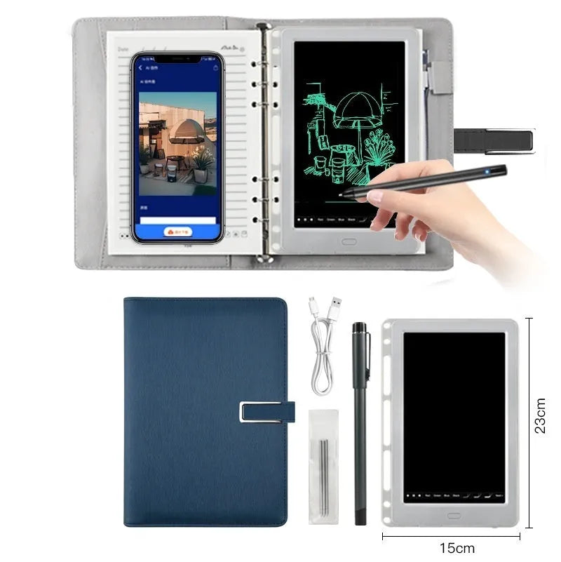85-inch electronic writing pad with stitching appearance design in dark blue colour with smart pen