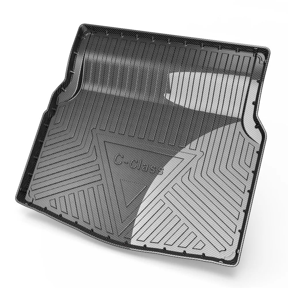 Black carbon fibre pattern TPE car boot liner mat for trunk protection.