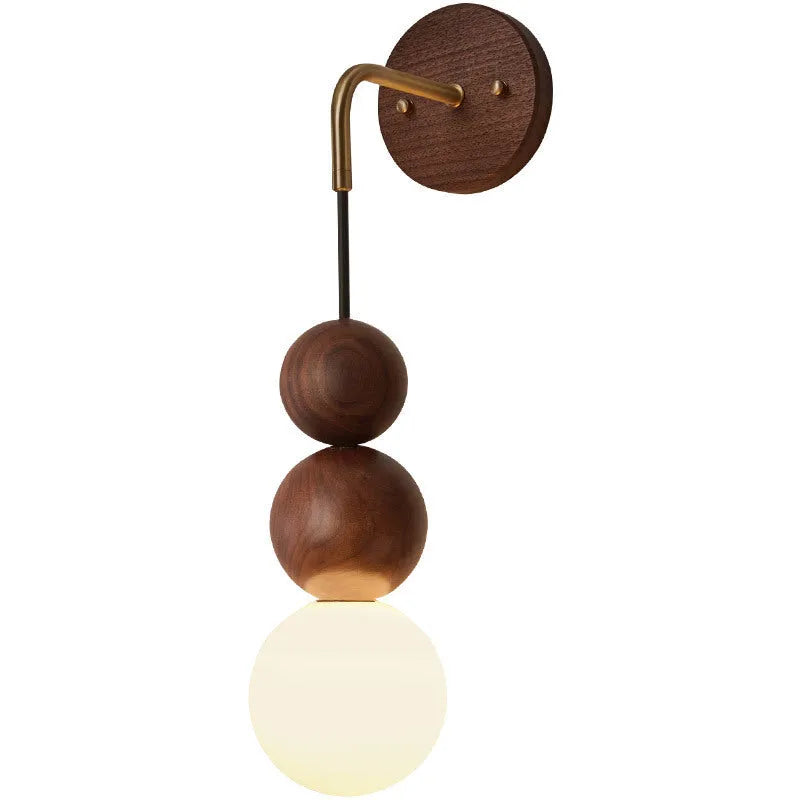 Circular wood and copper wall lamp with tricolour lighting, 10cm diameter