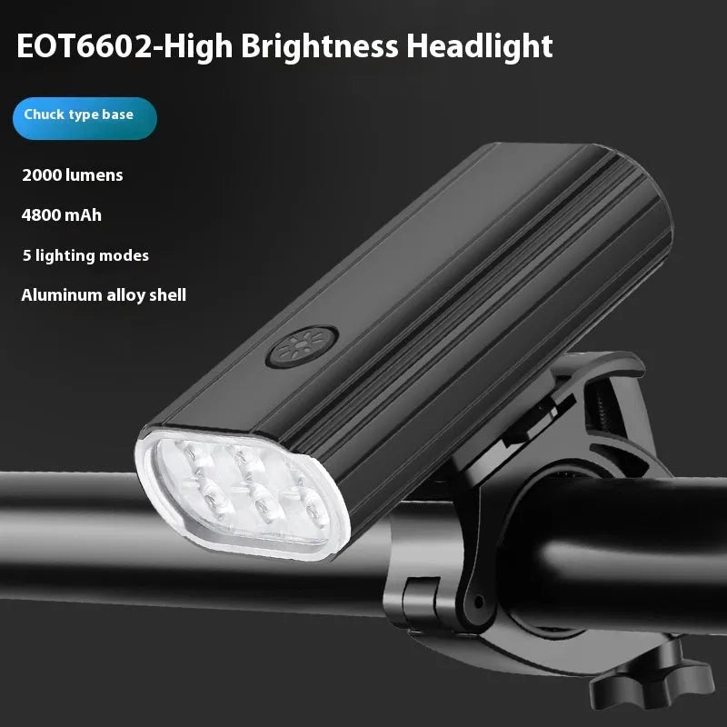 Aluminium alloy bicycle headlight with USB Type-C charging port and quick-release mount