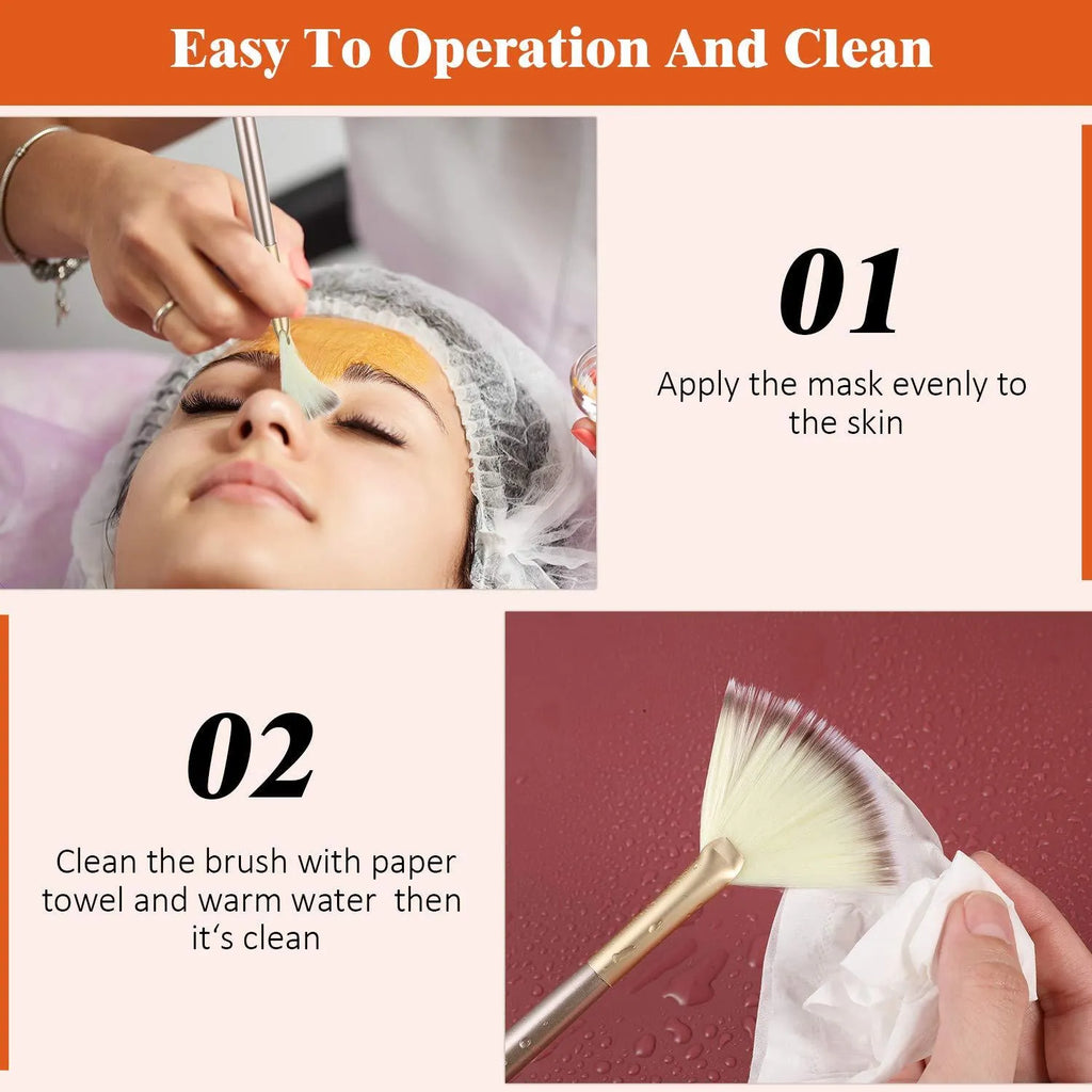 10 professional facial fan brushes with champagne handles and protective covers for makeup and skincare