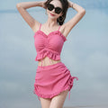 Women's split bikini swimsuit in milk silk fabric, solid colour in pitaya red.