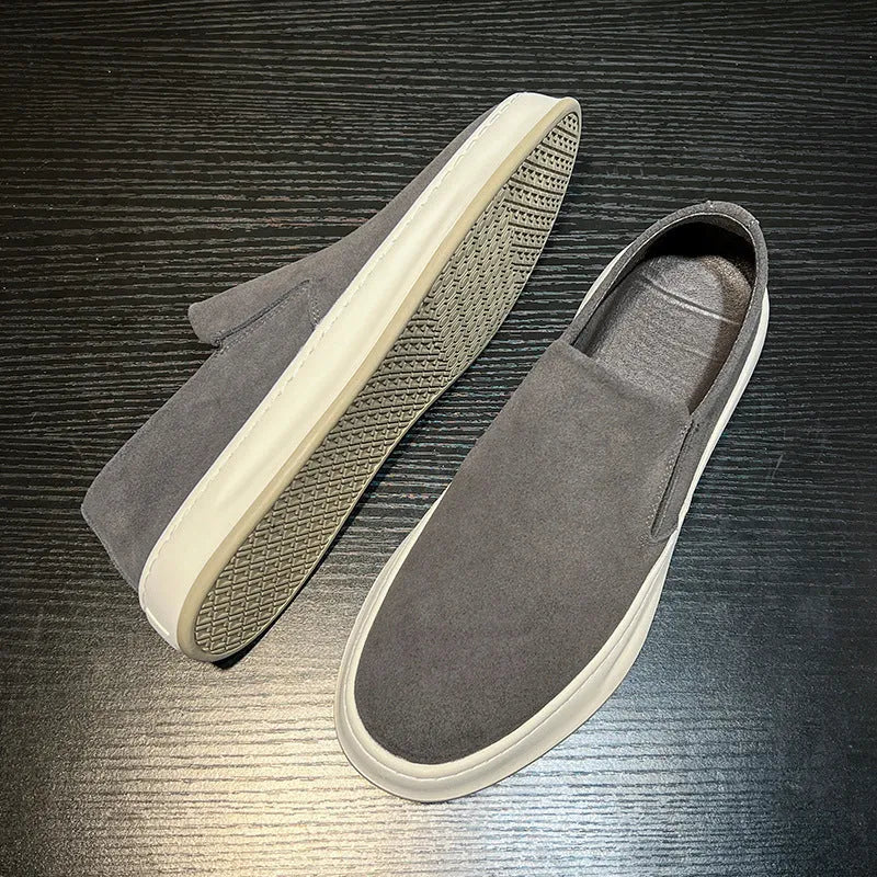 Men's grey casual shoes with round toe and rubber sole