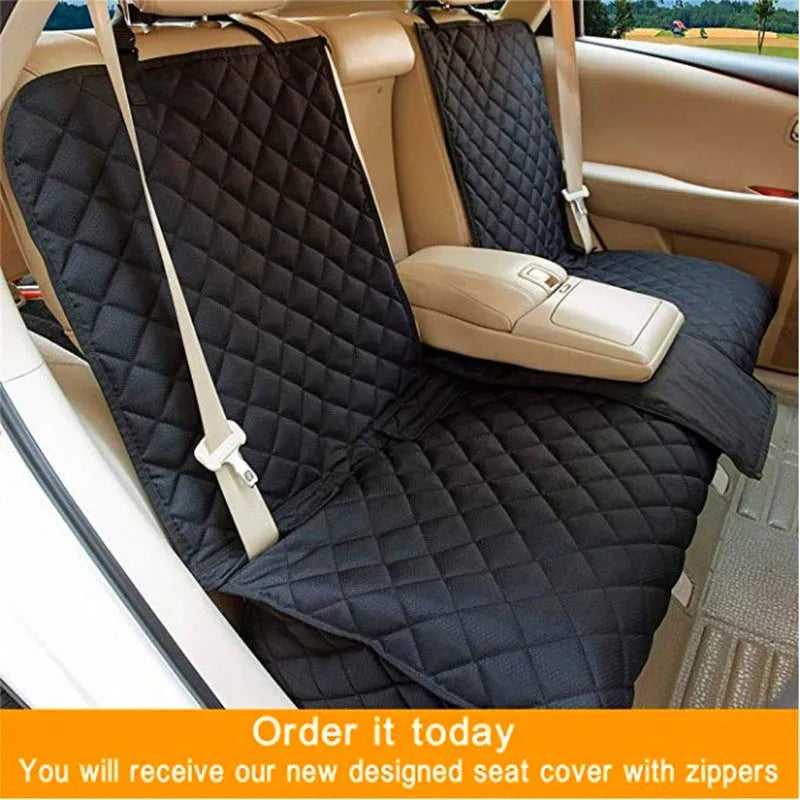 Black Oxford cloth car pet mat for cats and dogs, 135cm x 120cm, rear row cover with zip and detachable middle