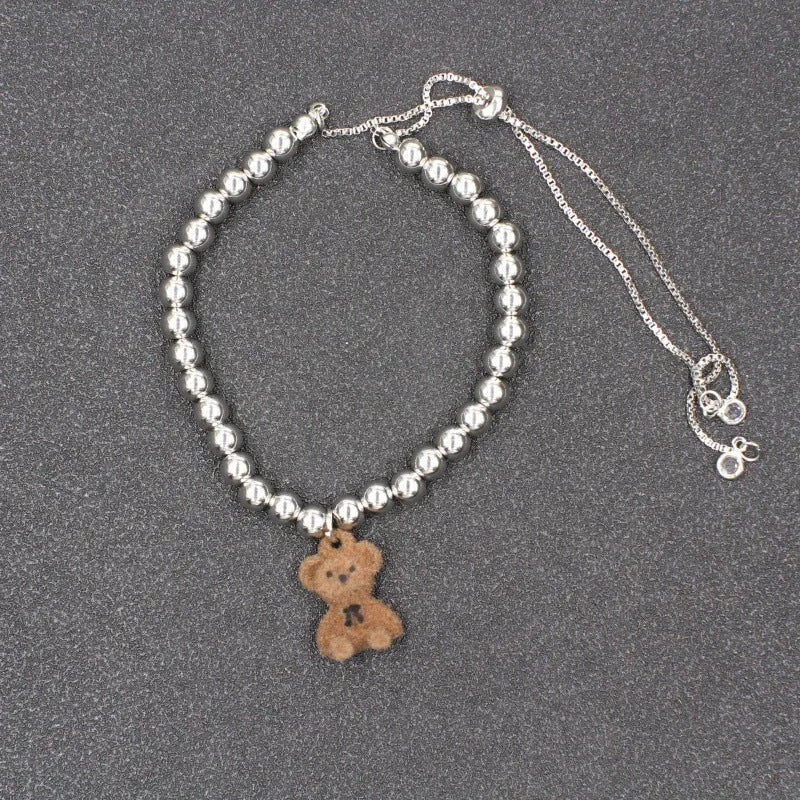 Handmade stainless steel unisex bracelet with cartoon bear girl design and diamond shape, BST-0132-Bear colour