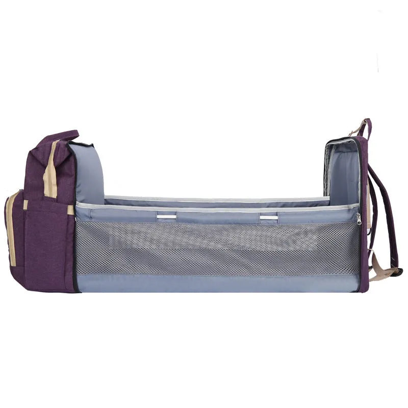 Portable folding crib mummy bag in multiple colours with USB interface and curved shoulder strap