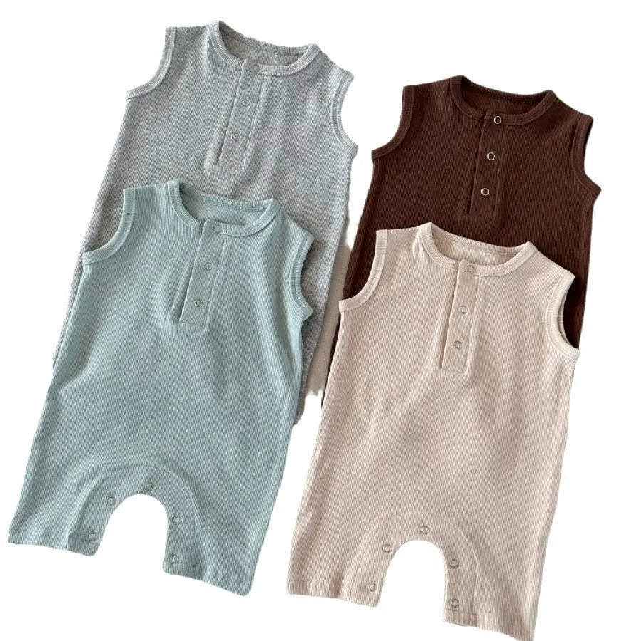 Grade A summer cotton baby jumpsuit sleeveless vest in light apricot suitable for 59-90cm