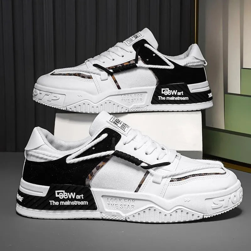 Men's thick-soled canvas sneakers with rubber sole, sewn construction and round toe in beige green or white black