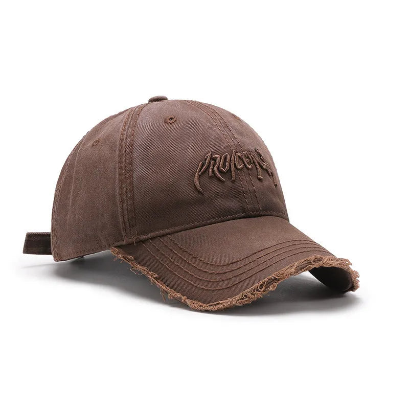 Men's cotton baseball cap with letter embroidery, dome crown, adjustable size, in navy blue, pink, black, wine red, brown, or khaki