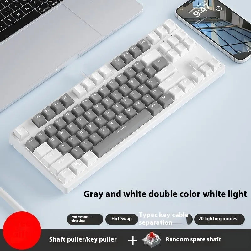 87-key wired mechanical keyboard with hot-swappable switches showing multiple colour combination options