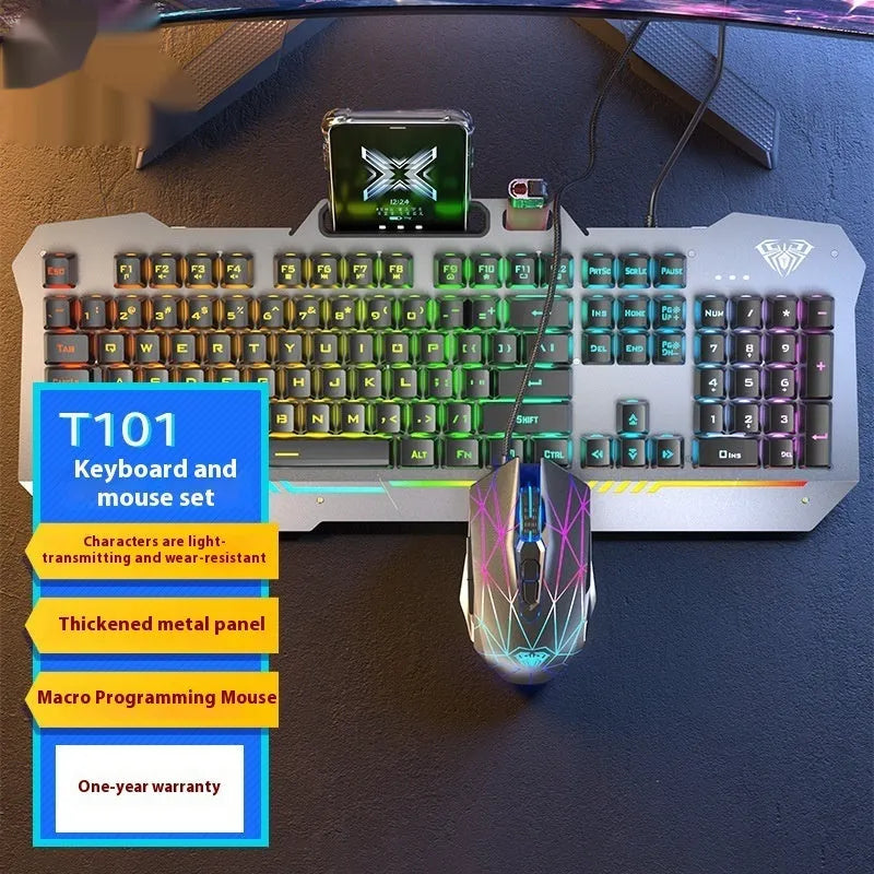 Mechanical gaming keyboard, mouse, and headset bundle in metal packaging box