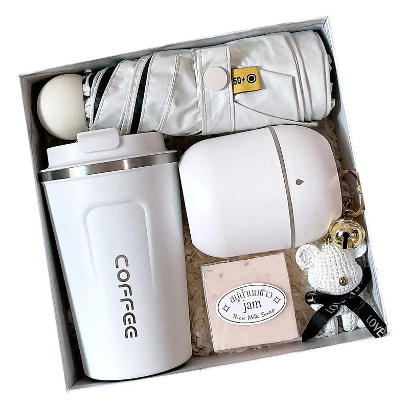 L Company metal business gift set with bracket, keychain, umbrella, cup, and data cable in modern simplicity style
