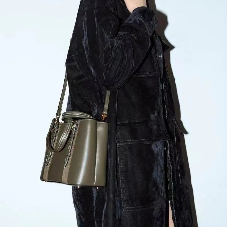 Women's olive green mini city portable messenger bag with single shoulder strap in horizontal square shape