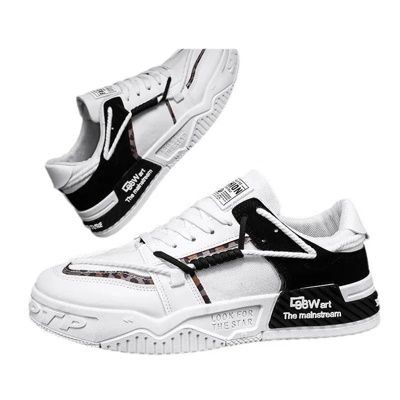 Men's thick-soled canvas sneakers with rubber sole, sewn construction and round toe in beige green or white black