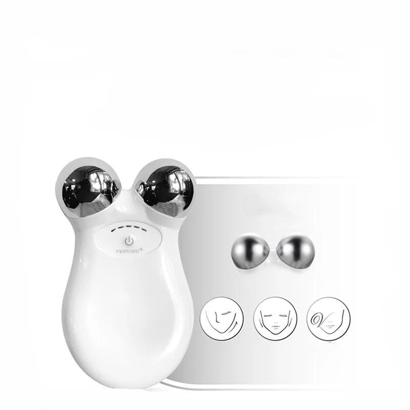 HS-858 micro current facial lifting device in pink or white colour, measuring 106mm x 65mm x 38mm
