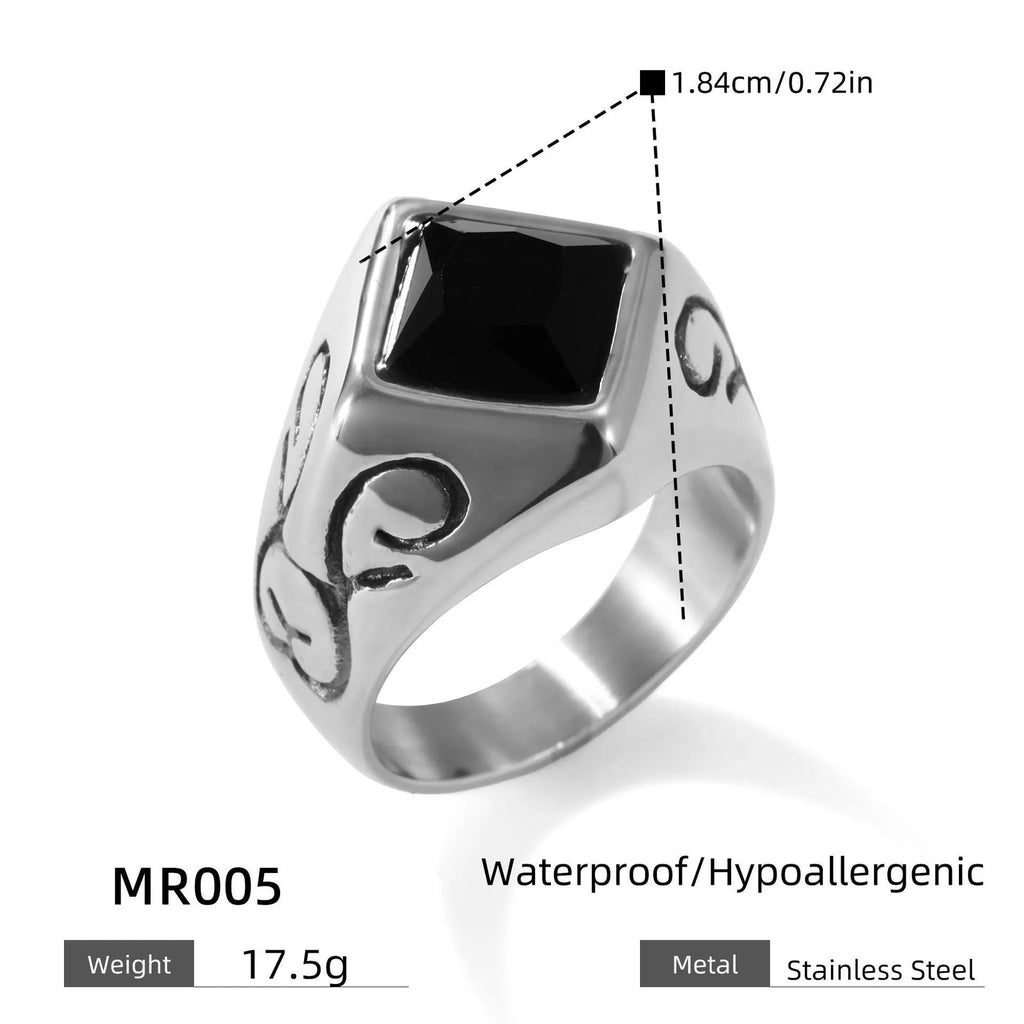 Twisted stainless steel ring with polished finish and retro leaf style, shown in Picture Color