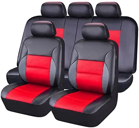 Artificial leather car seat covers in multiple colours with front seat, back seat, and headrest components