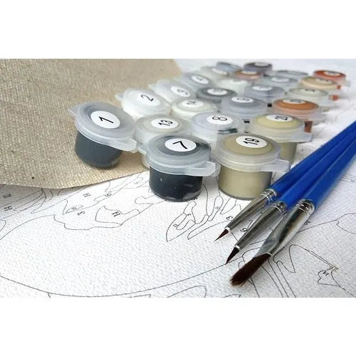 Scared Or Surprised cat design DIY painting by numbers kit with acrylic paints on pre-printed canvas