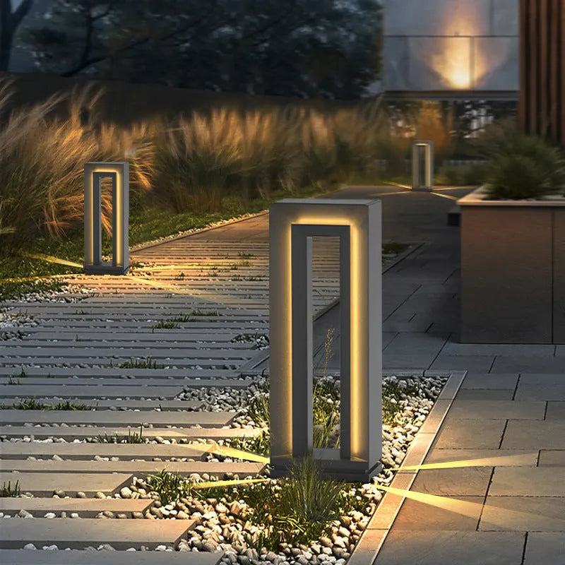 Geometric square garden landscape light with stainless steel construction and acrylic diffuser