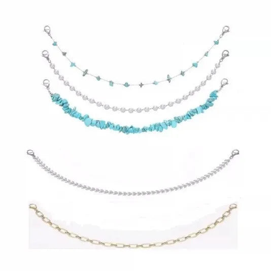 Turquoise pearl Cuban fishbone chain cap chain with alloy and electroplated finish for bags and caps