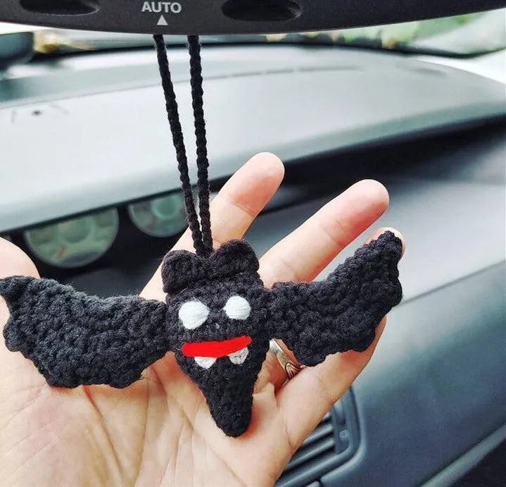 Plush hand-woven automobile hanging ornament with cartoon design for car interior decoration