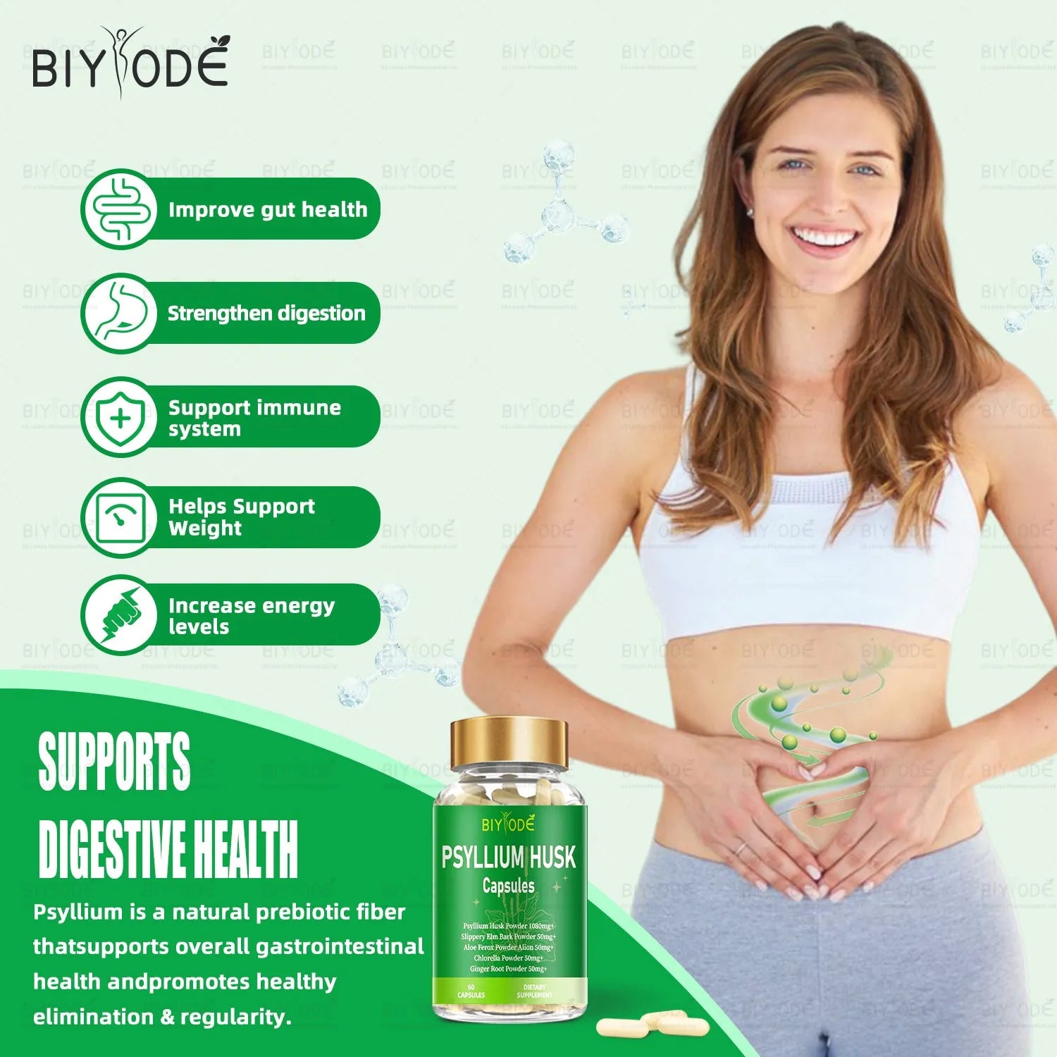 Bottle of 60 psyllium husk powder capsules fibre supplement