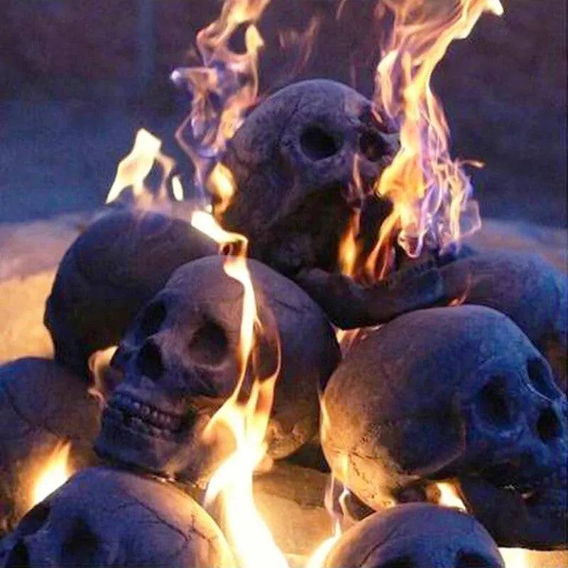 Skull Halloween barbecue fire resin ornament decoration in Skull BBQ single colour, 10x7x8cm