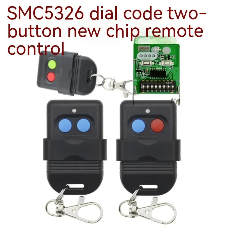 Black plastic two-key dial remote control handle with SMC5326 chip, 330MHz or 433MHz, 12V rated voltage for door control