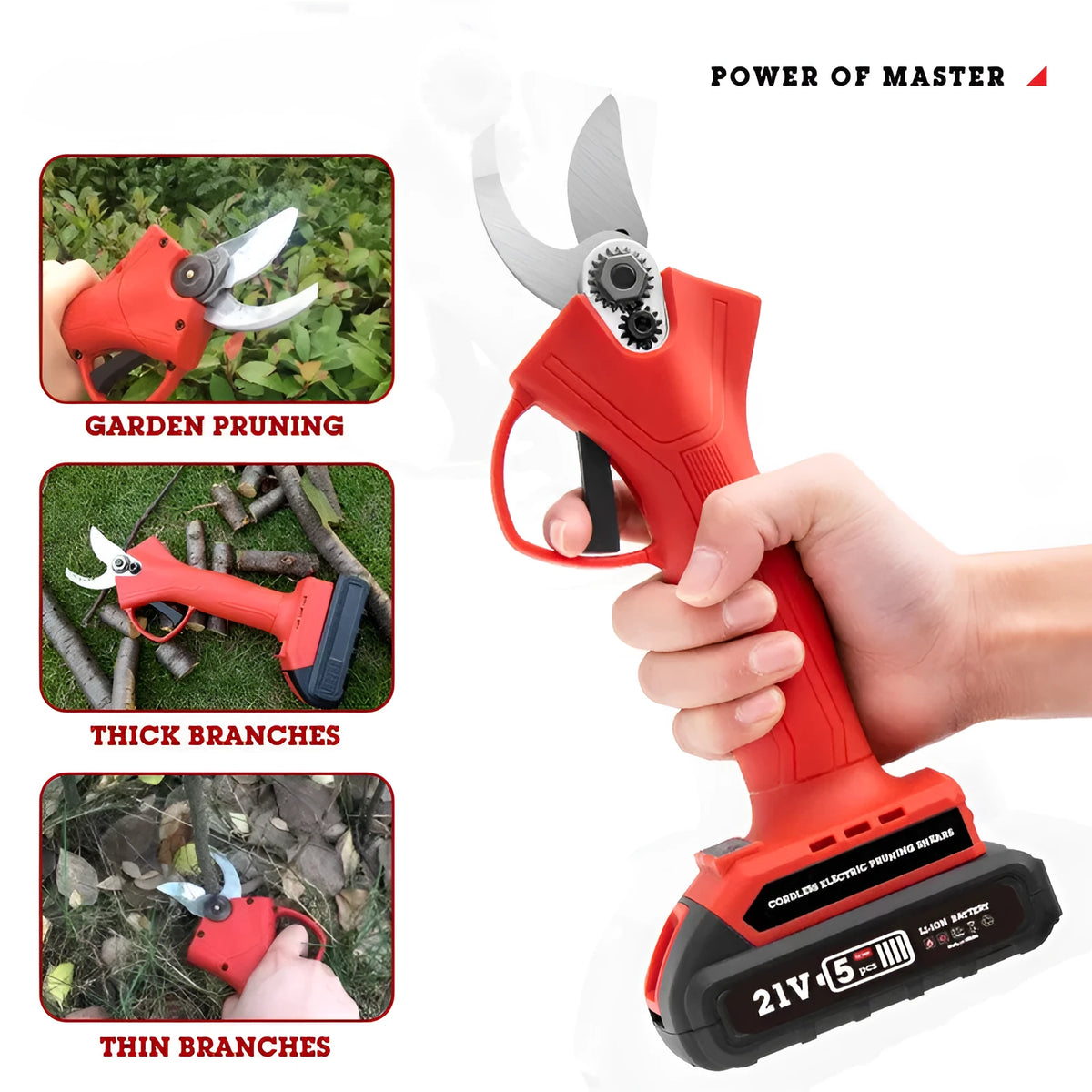 Red rechargeable electric branch shears and electric chainsaw pruning set with plastic box, 220V US outlet option