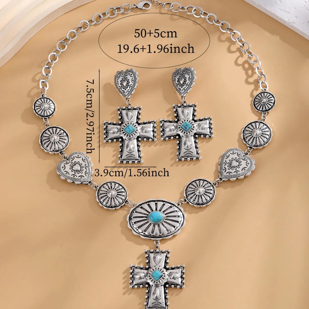 Vintage Love cross pendant earrings and necklace set in gold alloy metal