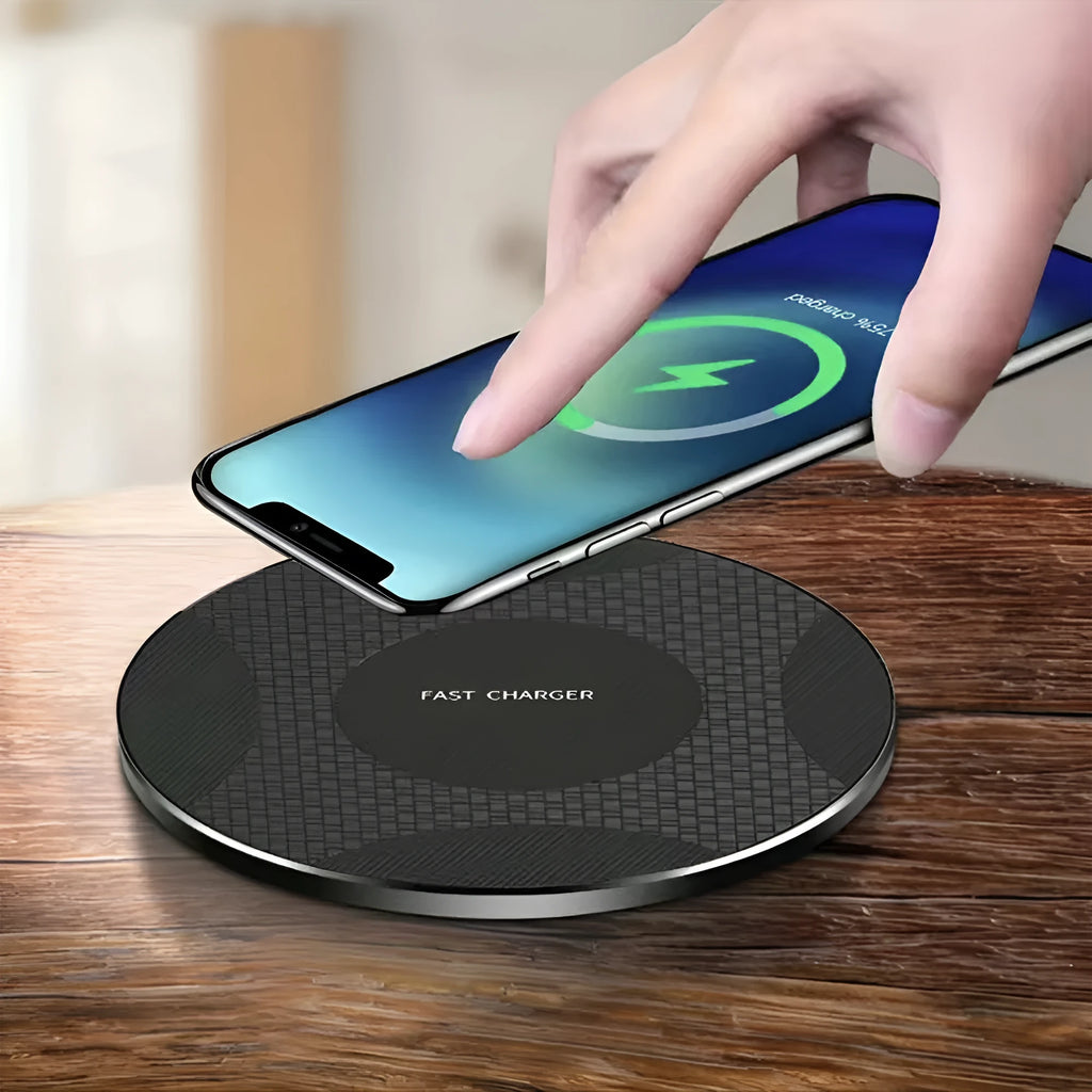 Y9 round wireless charger 23W fast charge ABS plastic black desktop charging pad
