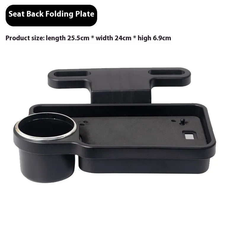 Foldable black car laptop stand with integrated drink holder placed on steering wheel