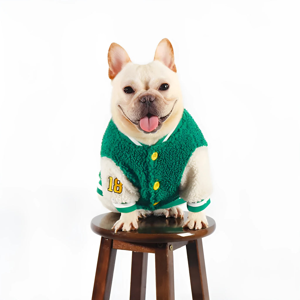 Green fleece-lined cotton dog coat for winter weather in large sizes