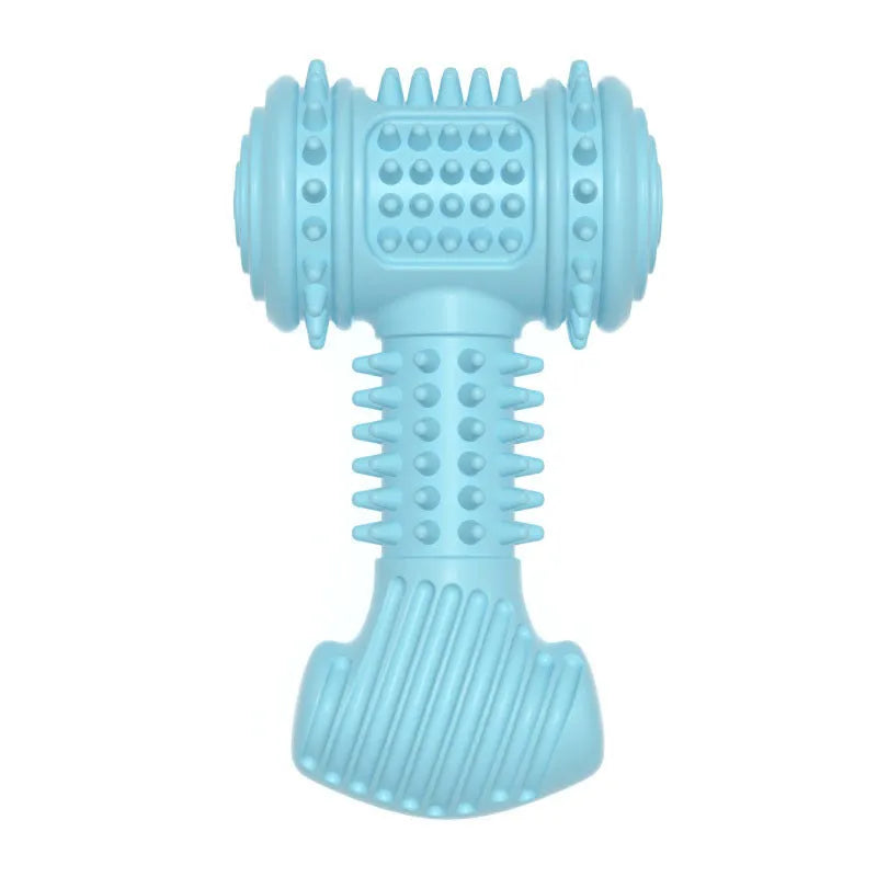 Blue bone-shaped TPR dog chew toy with raised dots for teeth cleaning