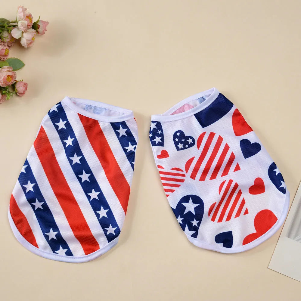 Independence Day pet vest in thin breathable polyester, sizes XS to XL, USA star and stripe prints