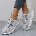 Women's gold mesh sports shoes with cross strap and waterproof platform sole
