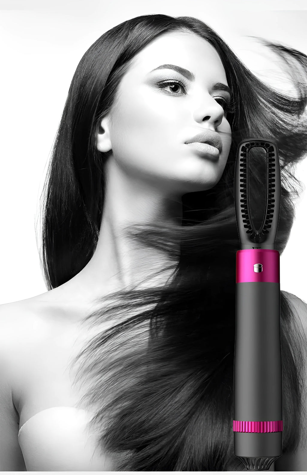 Dyson grey 5-in-1 hair dryer brush with multiple brush attachments for styling