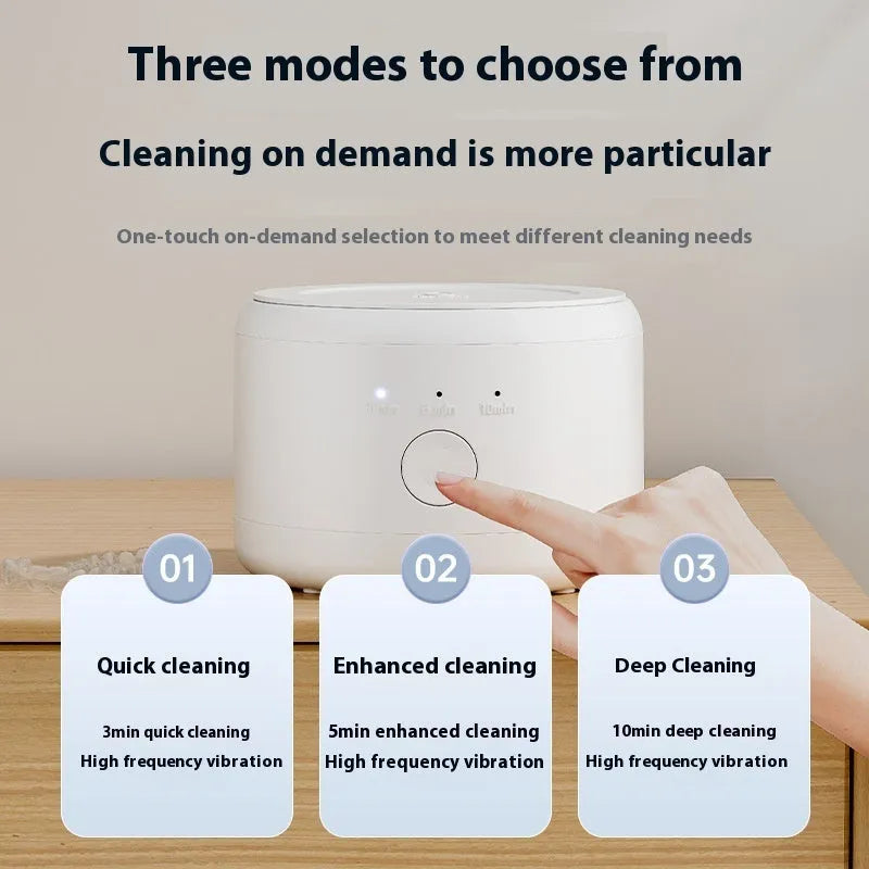 White ultrasonic tooth socket cleaning machine with 300ml tank and mechanical controls