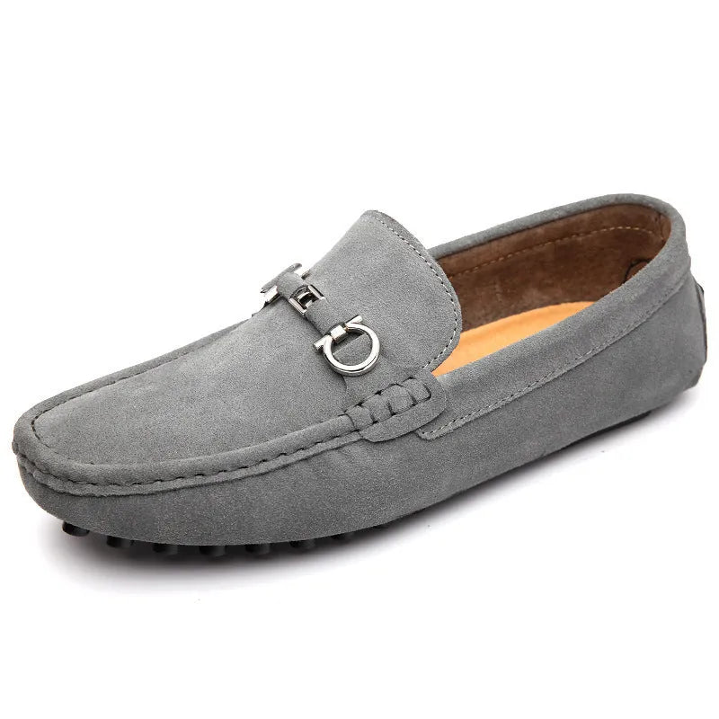 Men's black slip-on leather shoes with square toe and matte cowhide construction