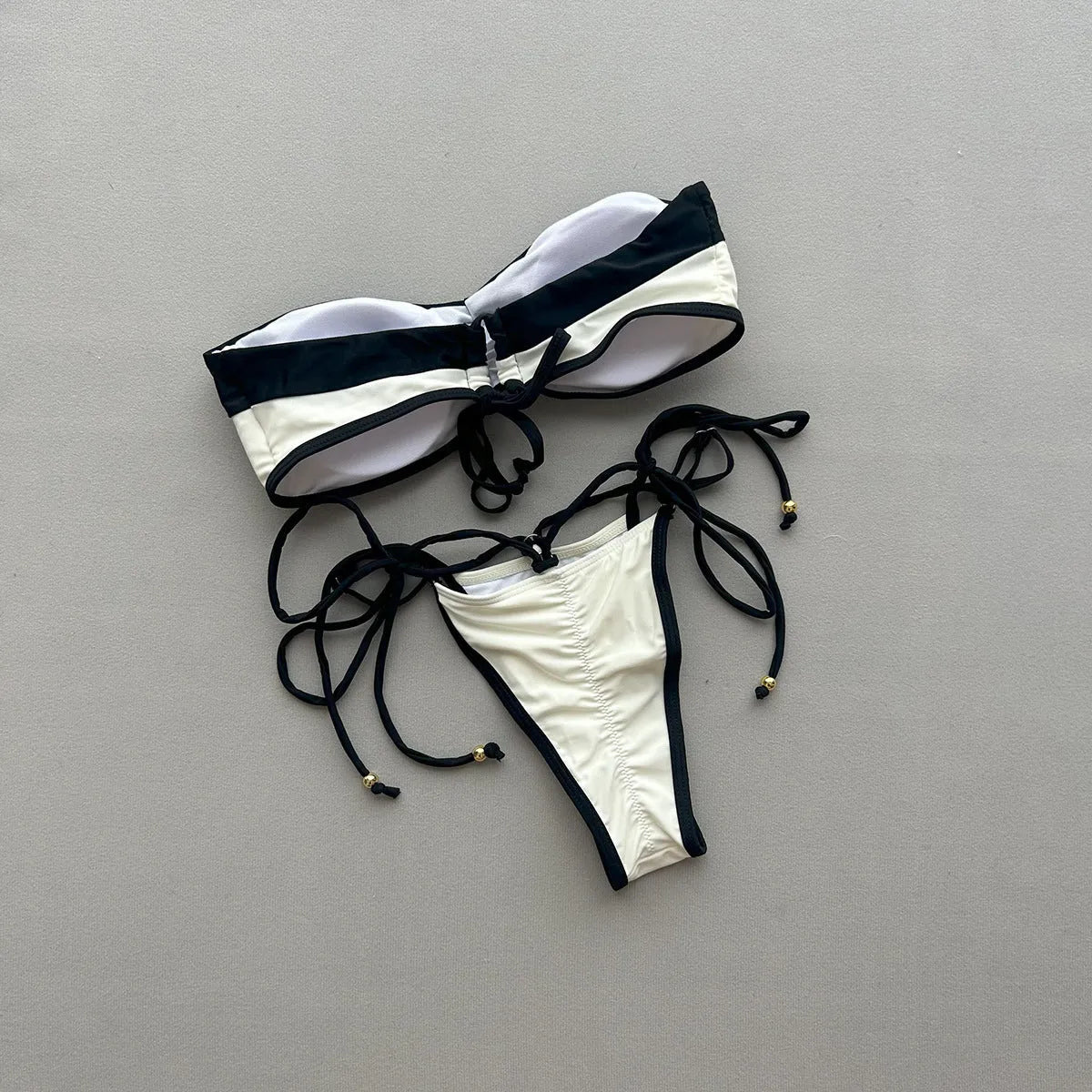Women's colour blocked bikini swimsuit set, sleeveless briefs style, nylon and spandex lining, C4323 splicing