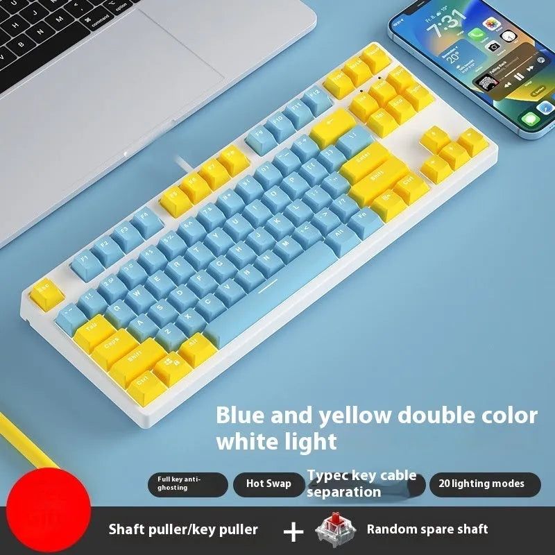 87-key wired mechanical keyboard with hot-swappable switches showing multiple colour combination options
