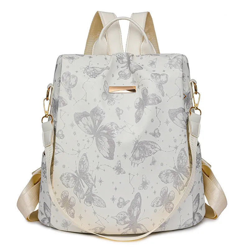 Butterfly printed large capacity backpack in multiple colours showing shoulder straps and fresh sweet style