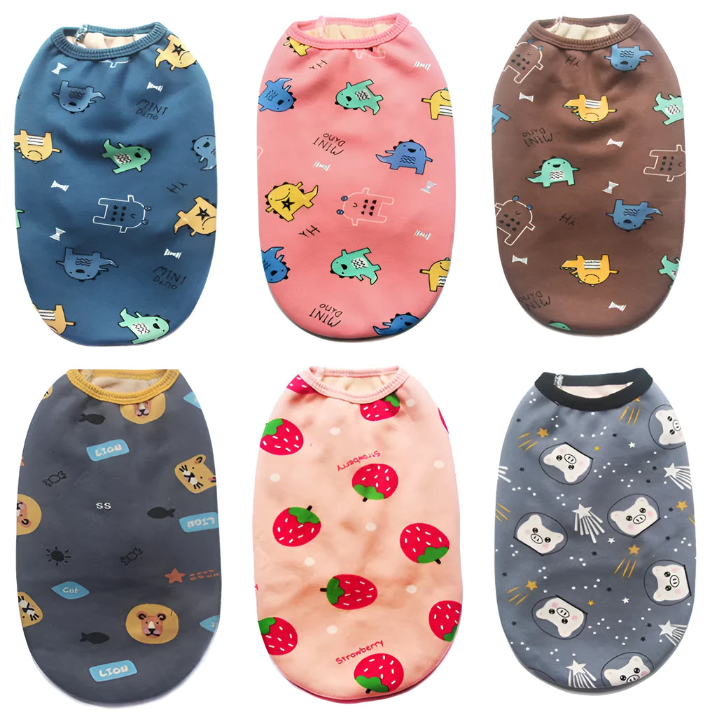 Plush polyester pet vest in blue dinosaur colour, autumn winter casual style, sizes S to 6XL