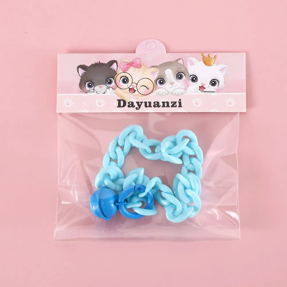 Macaron candy coloured plastic pet collar with chain design for cats, dogs and rabbits